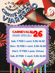 ORARI SPECIALI CARNEVALE 2026: SABATO 7 FEBBRAIO orario continuato 9.30-16.30 - GIOVEDI' 12 FEBBRAIO orario continuato 9.30-16.30 - MARTEDI' 17 FEBBRAIO pomeriggio chiuso - SABATO 21 FEBBRAIO orario continuato 9.30-16.30 